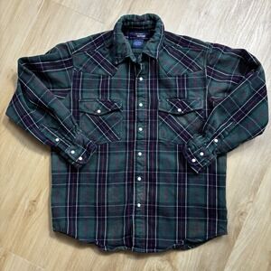 Five Brother Heavy Utility Green Plaid Flannel Snap Button-Up Shirt Men's Large